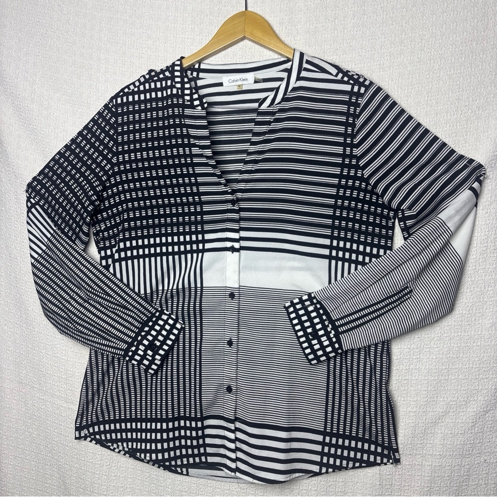 Calvin Klein Black and‎ White Striped Blouse